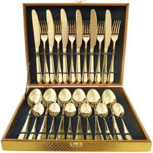 Kit Faqueiro Maleta De Talheres Inox 24 Peças Com Dourado Chique