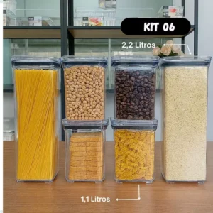 KIT 06 Potes Herméticos para Mantimentos de Cozinha