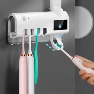 Porta Escova de Dentes UV com Dispenser de Pasta Dental Suporte Banheiro Sem Furar