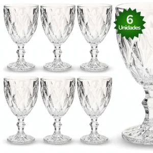Jogo 6 Taça Diamante Copo Vidro Transparente Bico De Jaca 330ml